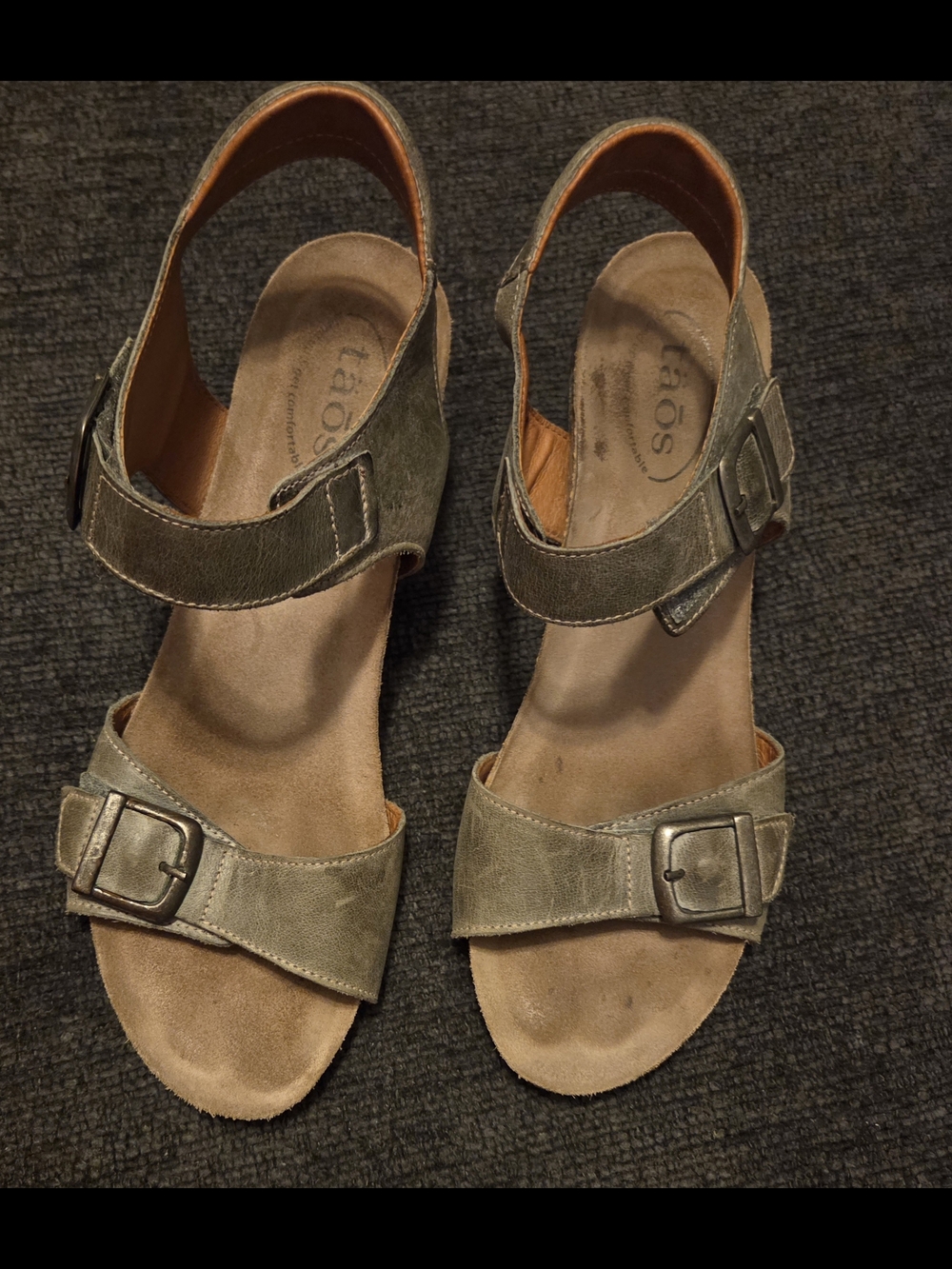 Taos Footwear Grey Leather Slingback Wedge Sandals. Size 10-10.5. 41